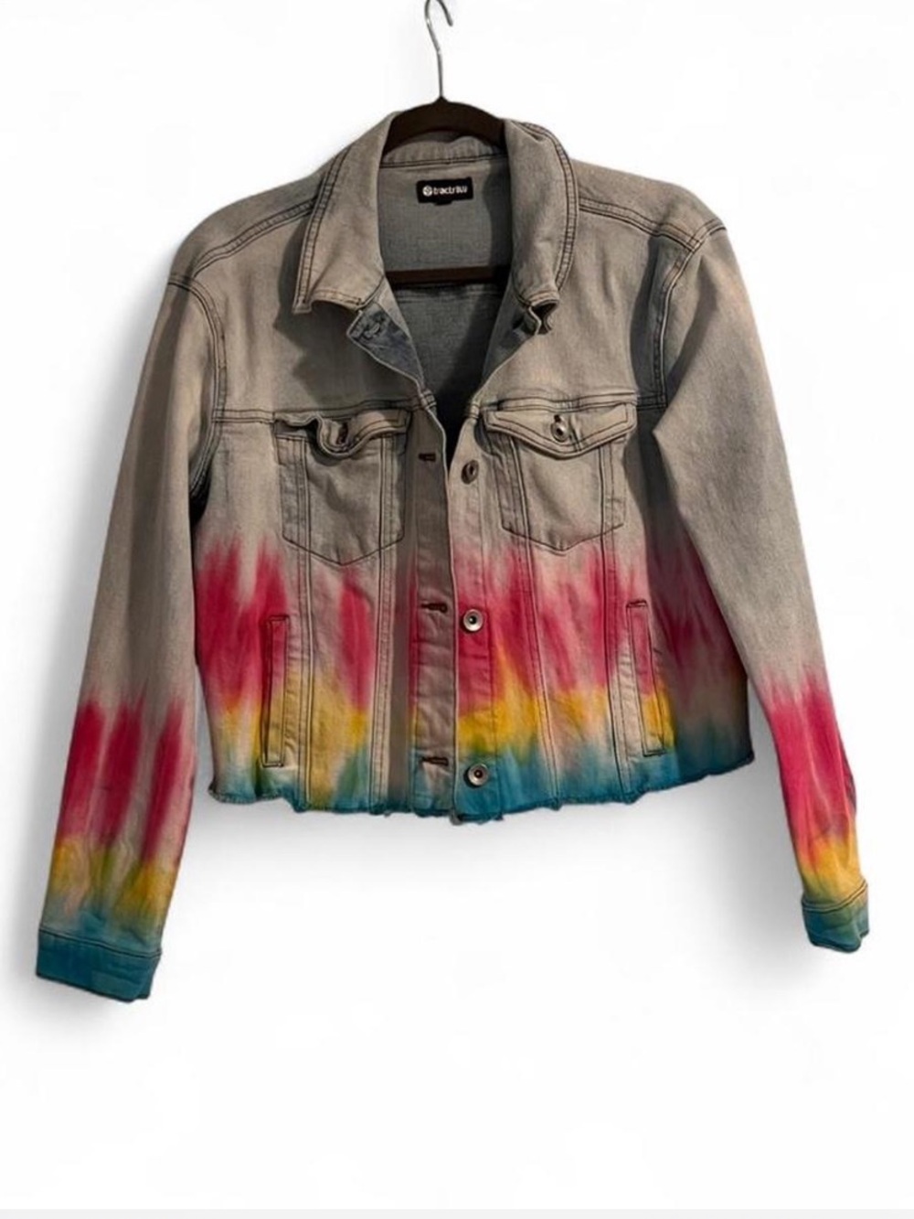 Tie-Dye Ombre Denim Jacket - Pink Yellow Blue
